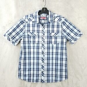 Jordan Craig Shirt Men Large Blue Plaid Modern Cowboy 100% Cotton Short Sleeve